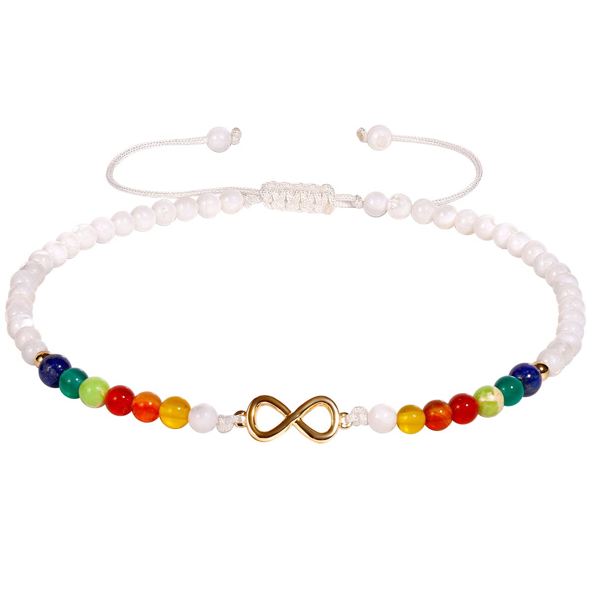 Jewever 7 Chakra/Shell Beaded Anklet Adjustable Handmade Natural Healing Crystals Infinity Charm Ankle Bracelets for Women Gemstones Summer Beach Anxiety Yoga Jewelry