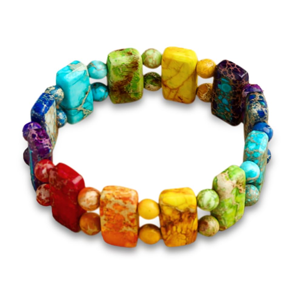 Yomisa Chakra Bracelets for Women,Healing Meditation 7 Chakras Stone Beaded Bracelet for Womens,Natural Handmade Boho Friendship Bracelets Bohemian Western Jewelry Rainbow Stretch Bead Bracelet Gifts