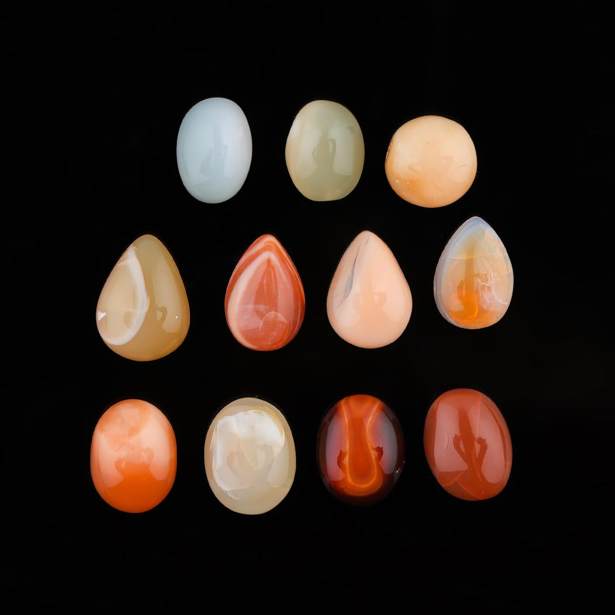 ColouredRocks (9-12 pcs. MEXICAN FIRE OPAL, Mix Shape, Natural Cabochon Crystals, Loose Gemstone, Wholesale Polished Supply, Jewelry Making, DIY Craft, Gem Collection (8-12 mm free size)