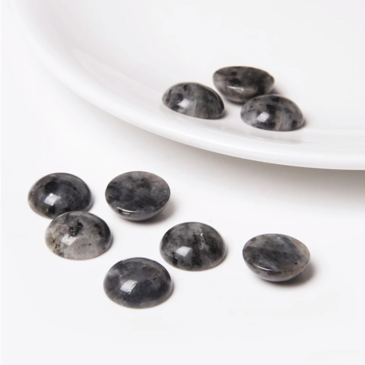 20pcs 10mm Natural Stone No Hole Black Labradorite Semicircle Smooth Cabochons Beads Healing Chakra Crystal Stone Bead for Jewelry Making Rings Earrings Necklace Bracelet DIY Crafts
