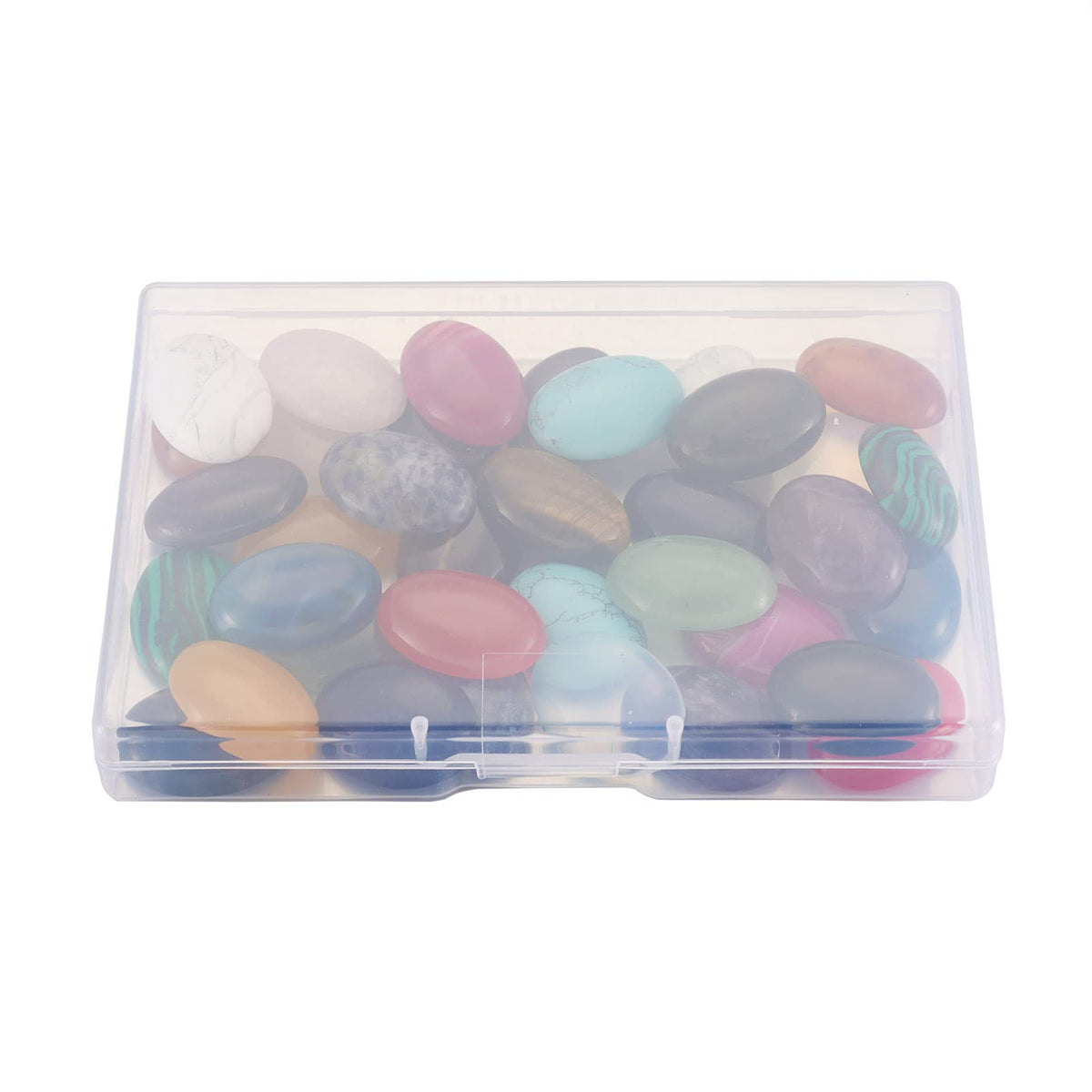 Beadthoven 36pcs 25mm Oval Cabochons Mix Natural Stone Cabochons Flatback Healing Chakra Crystal Stone Cabs Dome Cameo Cabochons for DIY Jewelry Making Rings Earrings Necklace Mosaic Tiles Crafts