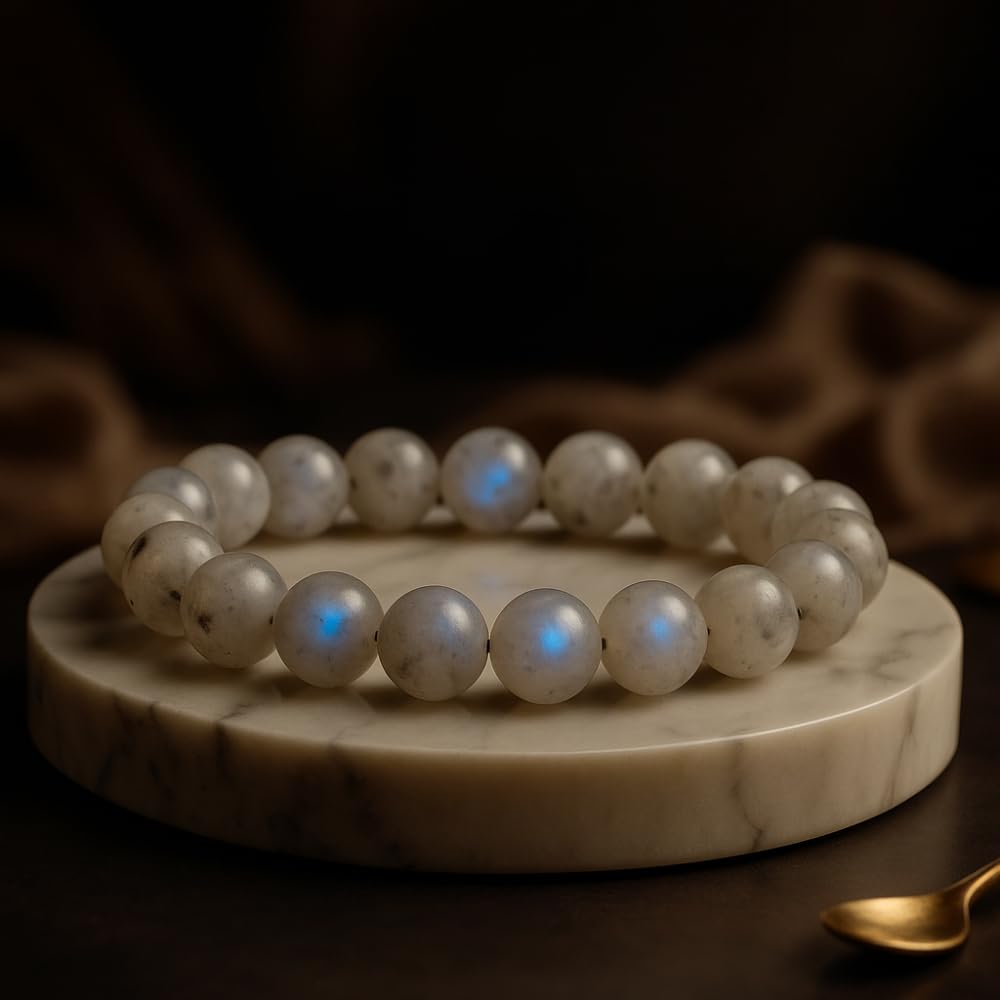ANAYA AGATE Natural Moonstone Gemstone Bead Bracelet – Healing Crystal Bracelet for Women, Men, Teens – 8mm Round Beaded – Unisex Stretchy Gemstone Bracelet – Emotion, Relationship, Love, Christmas Gift Box
