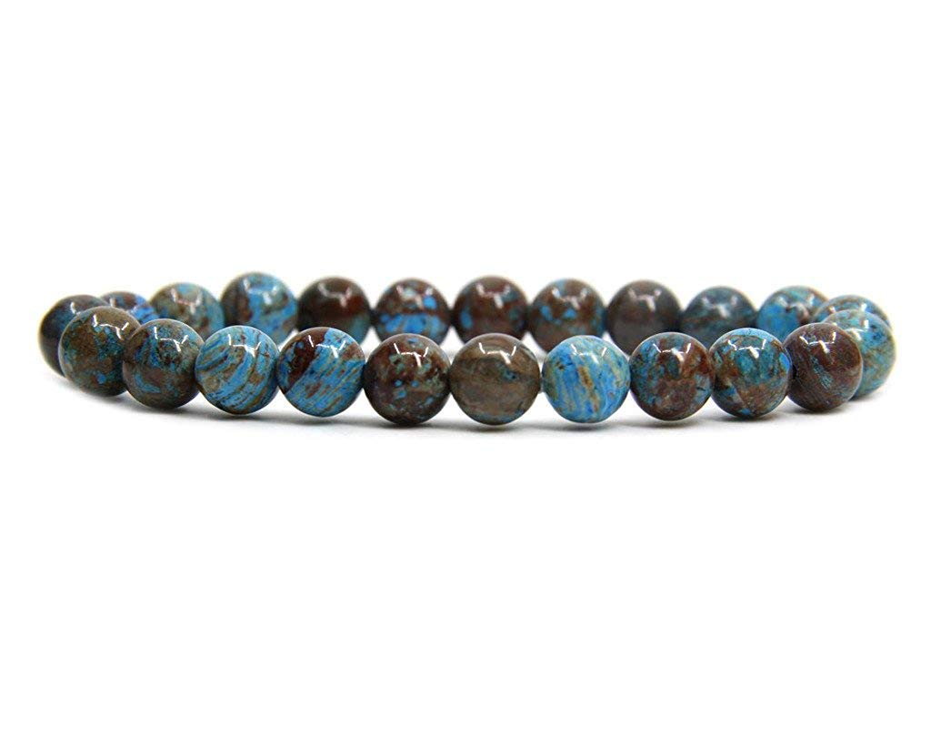 Angelstones Handmade Natural Blue Wood Veins Jasper Healing Gemstone 8mm Round Beads Stretch Crystal Bracelet 7 Inch Unisex