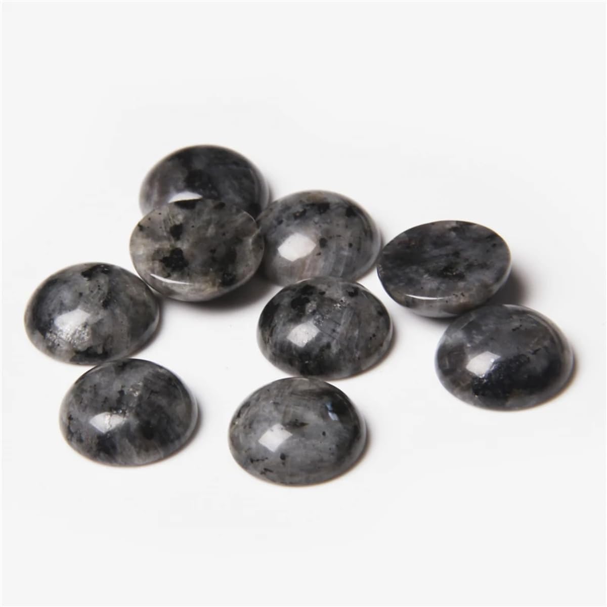 20pcs 10mm Natural Stone No Hole Black Labradorite Semicircle Smooth Cabochons Beads Healing Chakra Crystal Stone Bead for Jewelry Making Rings Earrings Necklace Bracelet DIY Crafts