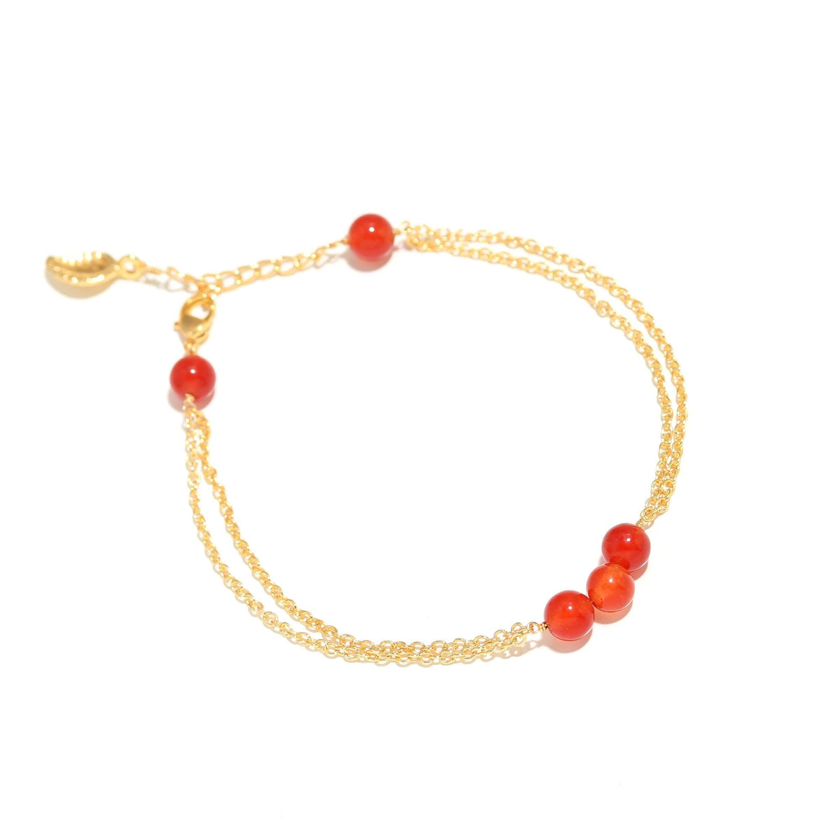 POSHPENDANT Handmade Carnelian Bead Bracelet – Natural 6mm Carnelian Beads – Vitality & Motivation – Dual Gold Brass Chain – Adjustable 7+1 Inch – Spiritual Gift for Her