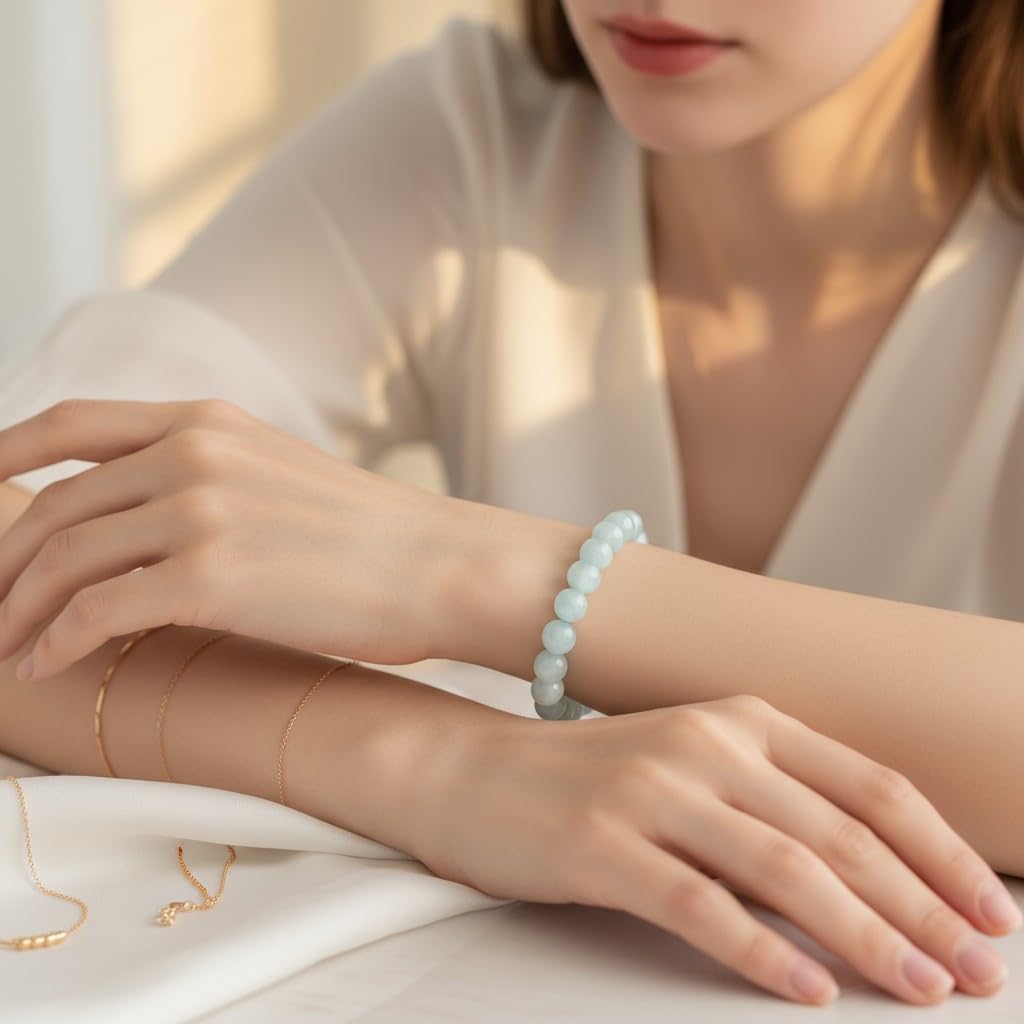 The Vida Handmade AAA+ Quality Crystal Stretch Elastic Bracelet - Nature Gemstone - Jewelry Gift - Holiday Gift - For Women & Men (Aquamarine)
