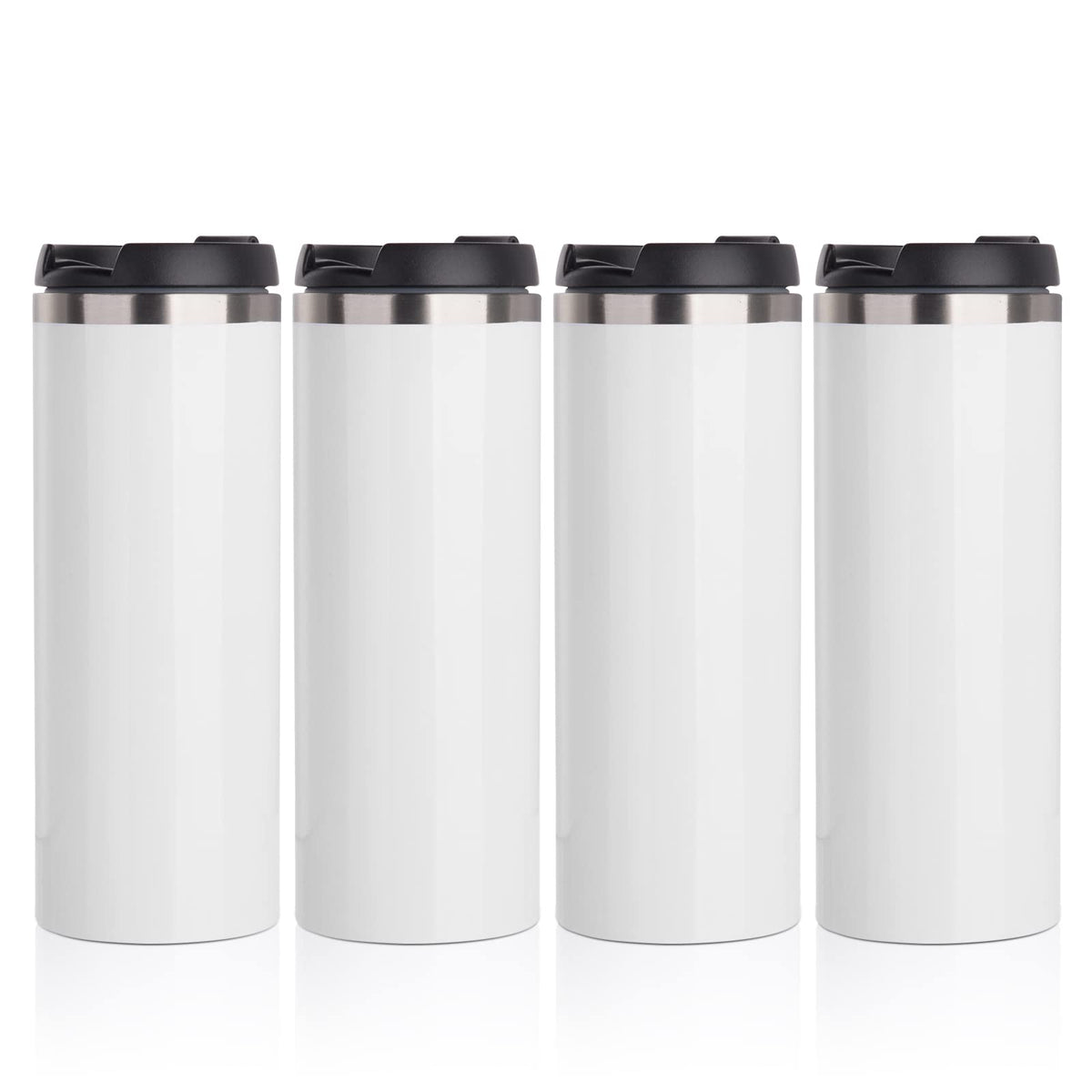 PYD Life Sublimation Tumblers Water Bottles 14 OZ White with Lid Stainless Steel Double Walled Coffee Tumblers Flasks for Tumbler Heat Press 4 Pack