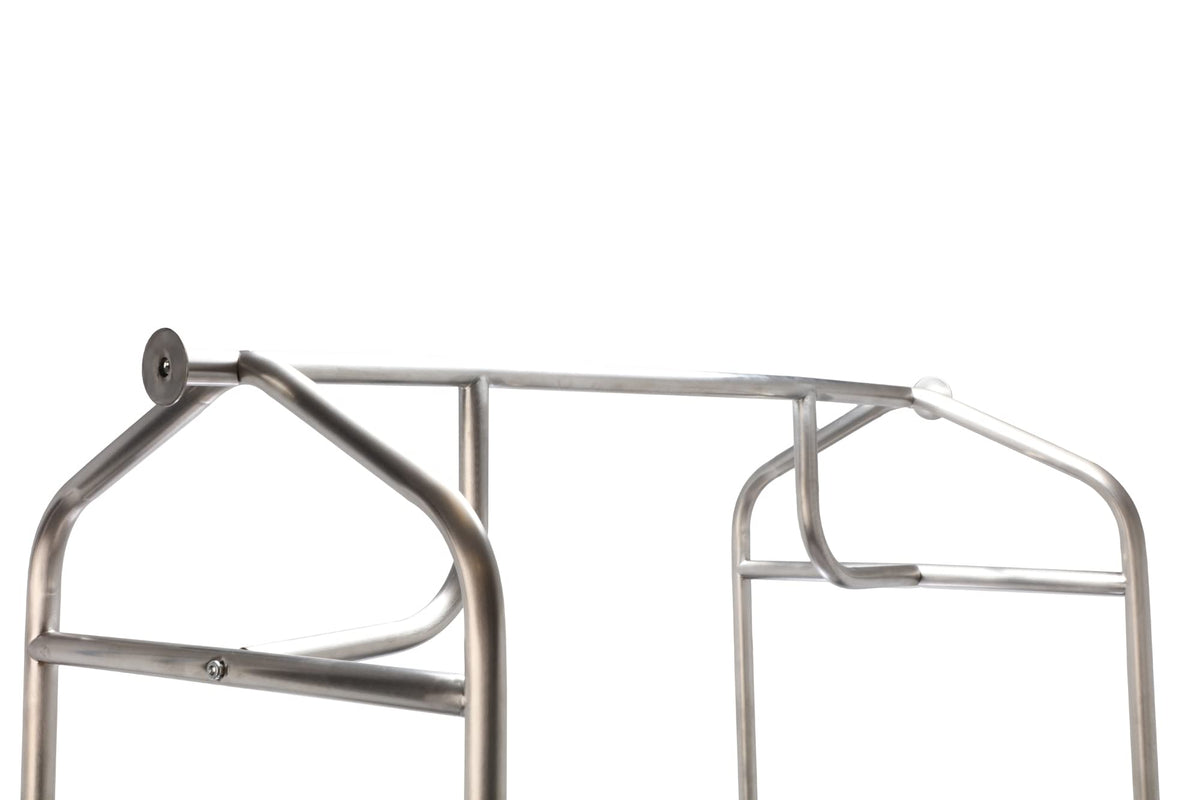 Wholesale Hotel Products Brushed Stainless Steel Luggage Cart – 800lb Capacity – Bellman Cart w/ 5” Rubber Wheels & Gray Carpet, for Hotel, Resorts, Condos, Commercial Use (Value Valet Series)