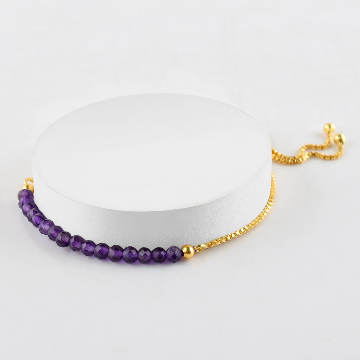 InfinityGemsArt Amethyst Bracelets For Women, Natural February Birthstone Jewelry, Dainty Purple Beads Stone Bolo Slider Crystals Gemstones, 14K Gold Plated Chain, Birthday Valentines Day.