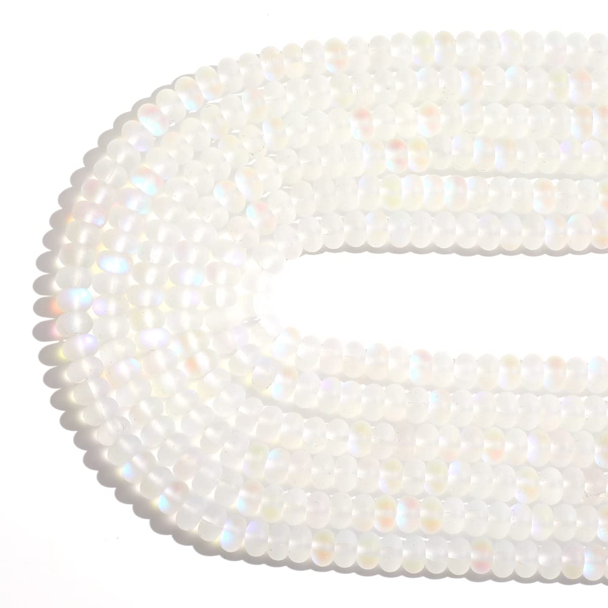 5x8mm White Matte Aurora Crystal Glass Beads Loose Rondelle Disc Beads Frosted Moonstone for Jewelry Making