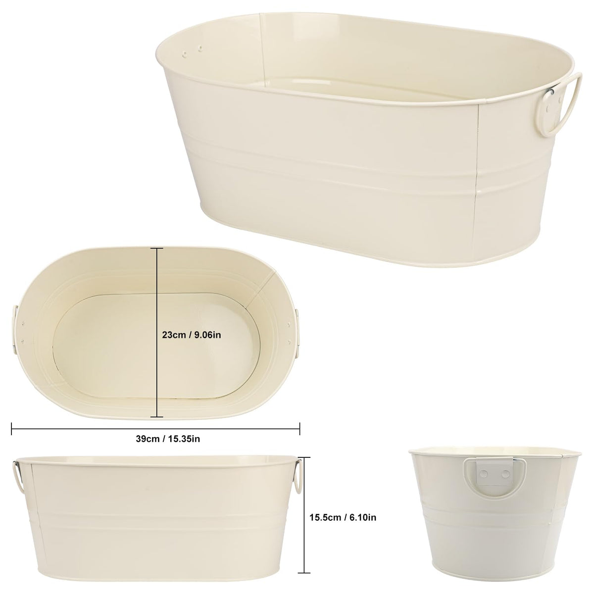 Yiksonyo 3 PCS 15.3 x 9 x 6 inches White Metal Galvanized Tub with Iron Handles, 3 Gallon Beverage Tubs for Parties, Large Ice Buckets for Beer, Wine, Cocktails & Outdoor Events