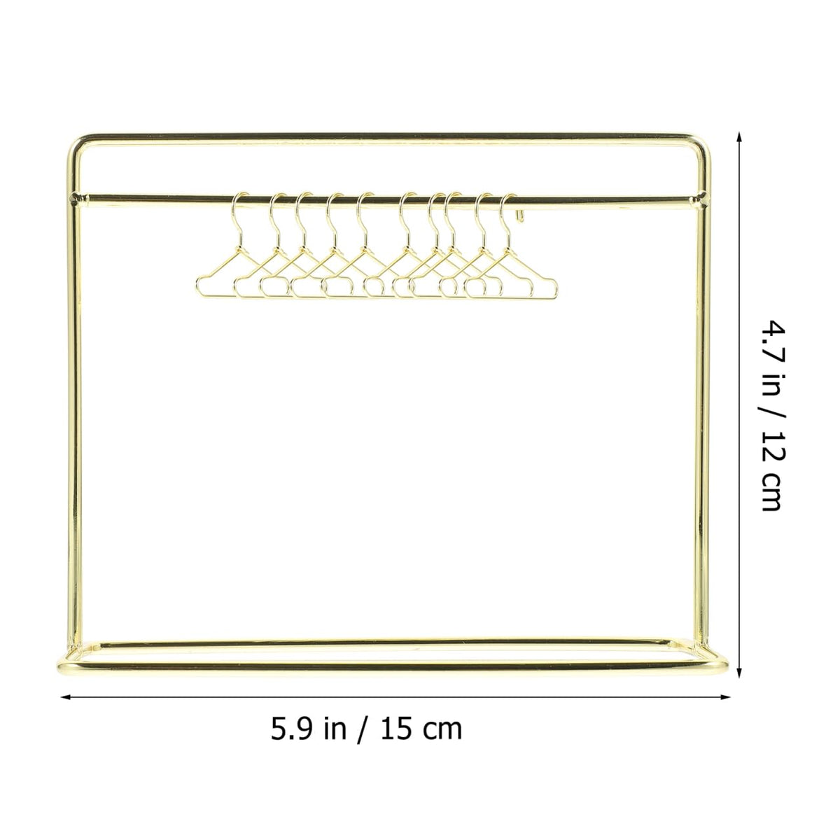 STOBOK Miniature Doll Garment Rack with 10Pcs Mini Clothes Hangers Mini Doll Dress Clothing Display Rack Metal Dollhouse Furniture Bedroom,Living Room,Shower Accessories Supplies, Golden 5.9x4.7in
