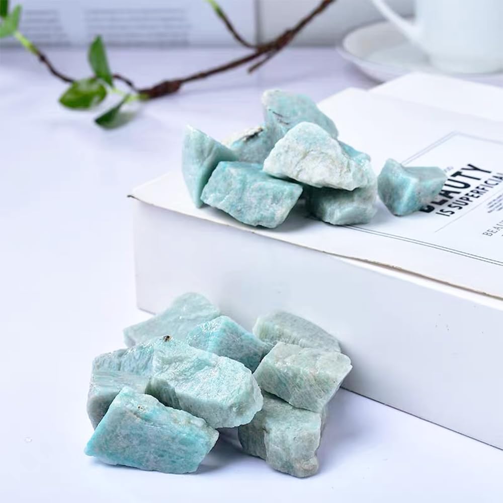 2PCS Natural Raw Stone Healing Crystals Bulk, Gemstones for Reiki, Meditation, Home Decor, Garden Fountain Rocks (Amazonite)