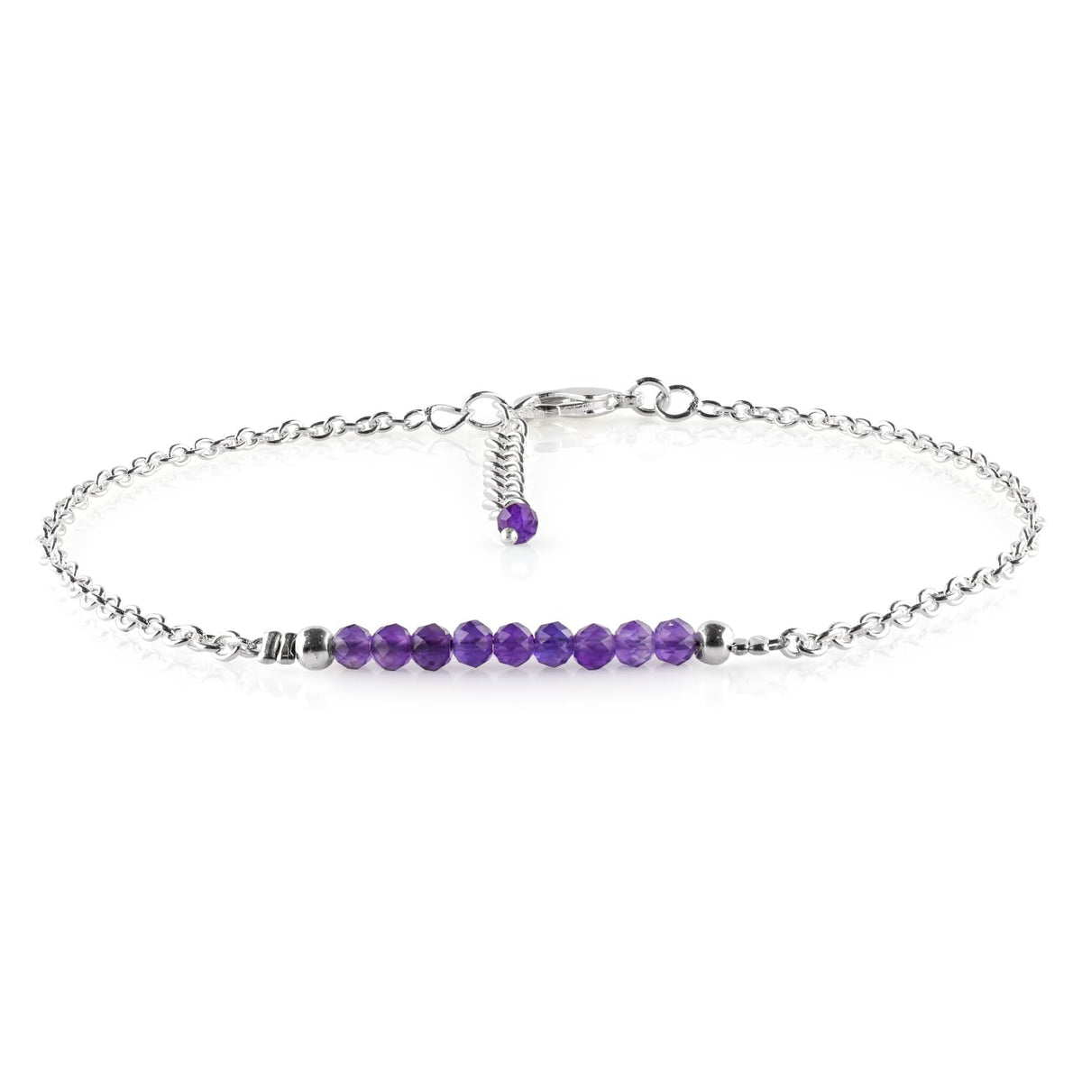 YANARA Amethyst Ankle Bracelet for Women Jewelry, Natural Birthstone, Gemstone Beads, Handmade Dainty Anklet 9"+1.25" inch, 3mm Rounds, Chakra Energy Crystals, Silver Plated Chain