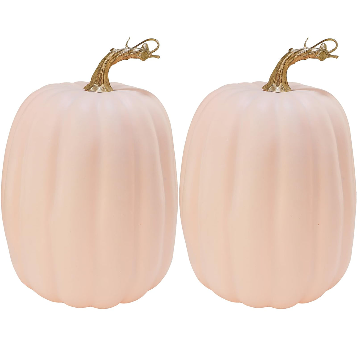 Winlyn 2 Pcs Large Artificial Pumpkins Fall Harvest Light Peach Pumpkins Big Faux Foam Pumpkins 8.7" for Fall Autumn Home Decor Wedding Baby Shower Thanksgiving Halloween Party Table Centerpiece