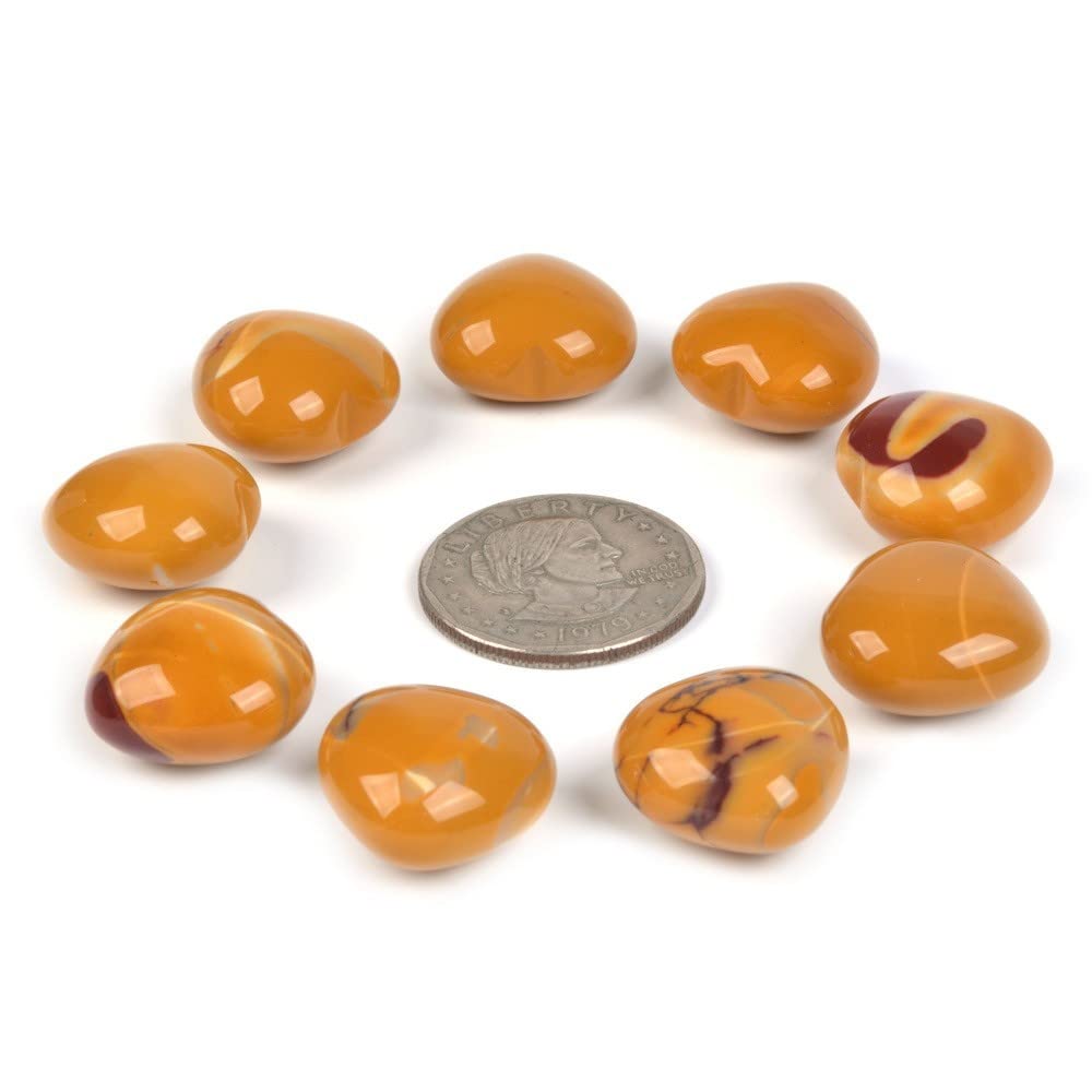 Natural Yellow Mookaite Jasper Gemstone Healing Crystal 0.8" Mini Puffy Heart Pocket Stone Iron Gift Box (Pack of 10)