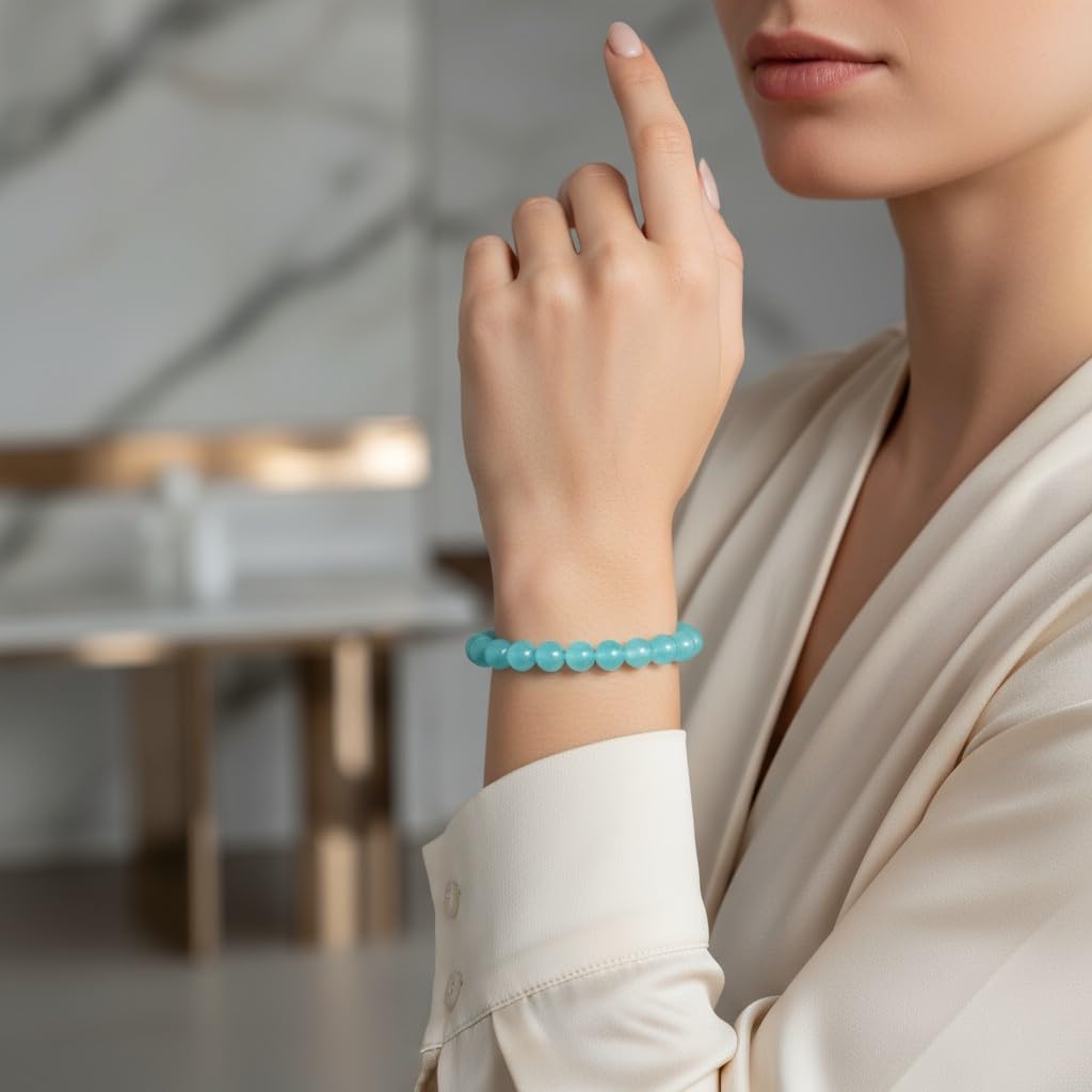 The Vida Handmade AAA+ Quality Crystal Stretch Elastic Bracelet - Nature Gemstone - Crystal of Amazonite 8mm - Jewelry Gift - Holiday Gift - For Women & Men