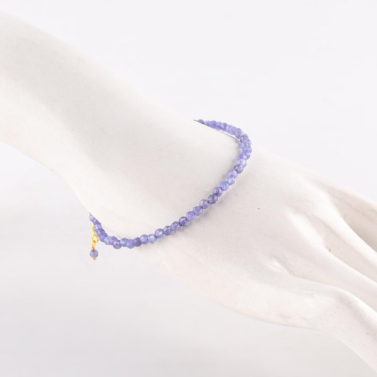 Natural Blue Tanzanite Gemstone Micro Beads Dainty Bracelet Jewelry for Women, December Birthstone, Chakra Energy Crystals, 14k Gold Plated Chain 8 inch Adjustable