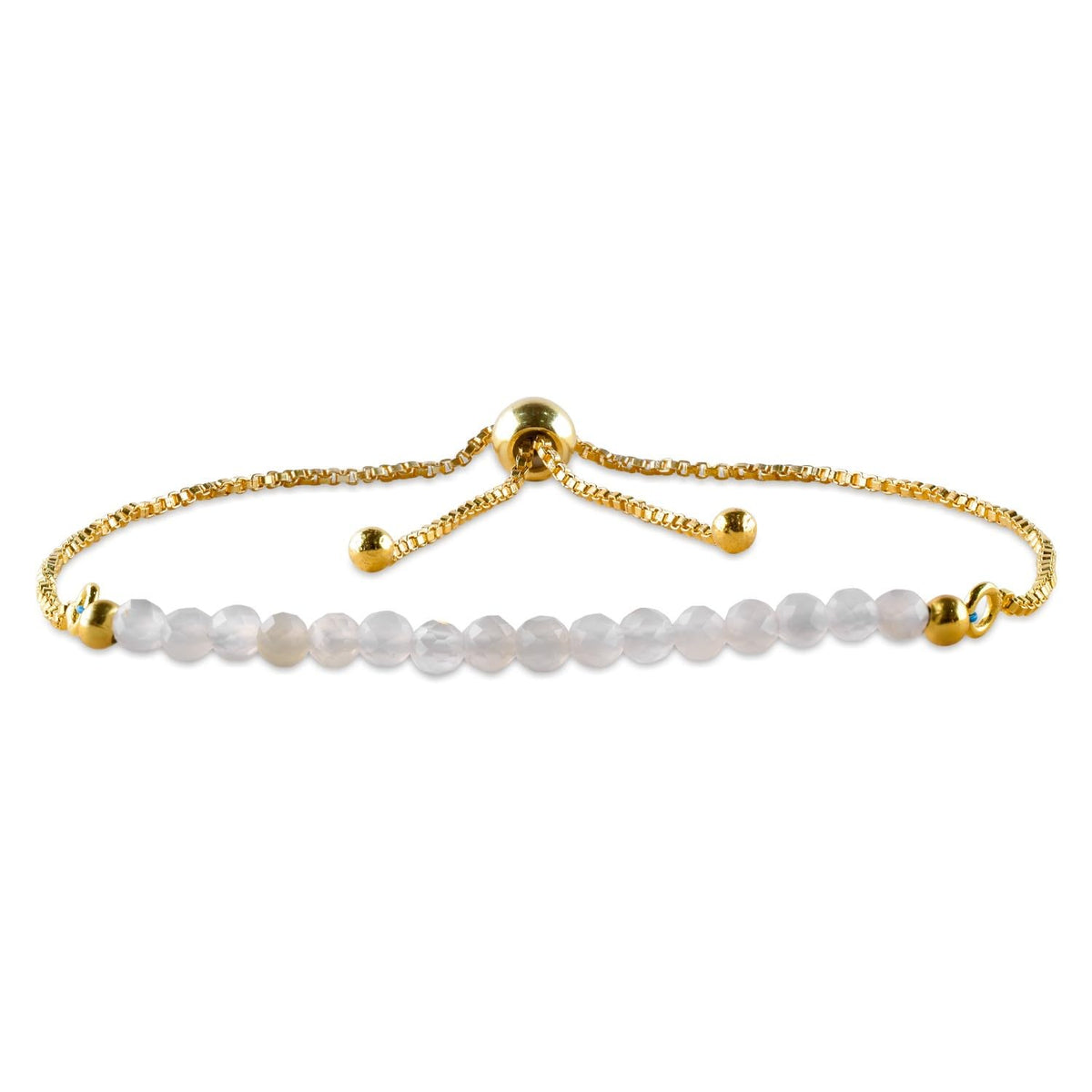 QNAVIC Natural Moonstone Gemstone Micro Beaded Dainty Slider Bolo Bracelet, Handmade Jewelry for women, Healing Chakra Crystals Birthstone Gift for Her, 14K Gold Plated Chain 6-9 inch