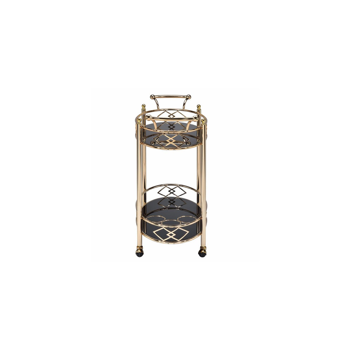 HomeStock Gold Serving Cart with Glass Shelves - Metal Bar Cart, Drink Cart, Kitchen Utility Cart