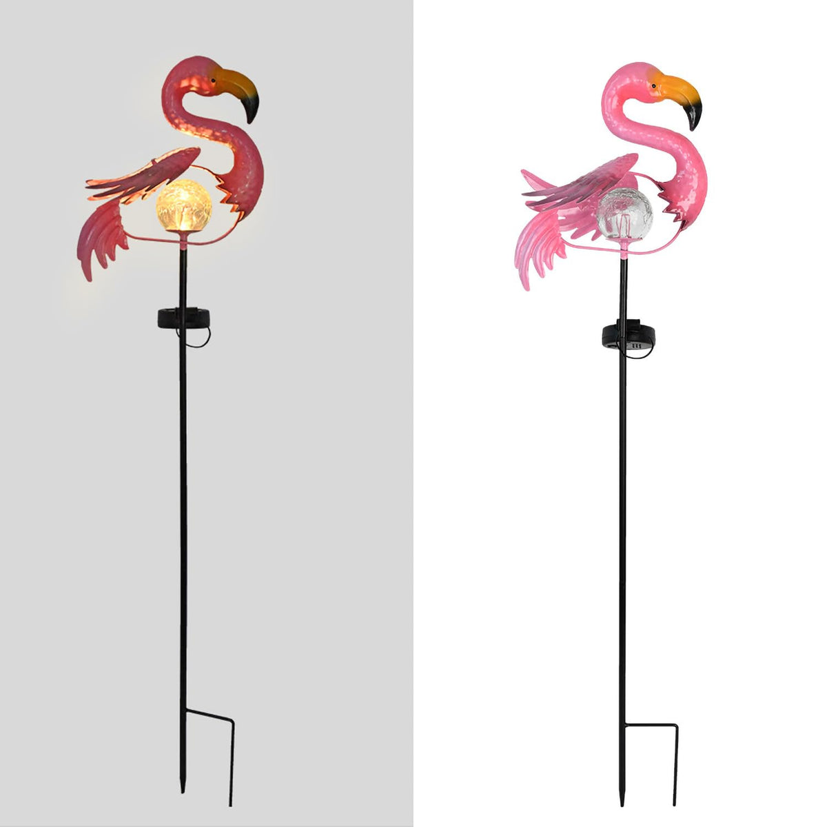 Pink Flamingo Lawn Light Garden Decor Solar Lights, for Yard Outdoor Decorations Ground Inserted Outdoor Waterproof Garden Lamp with Crackle Glass Ball LED (Warm White)