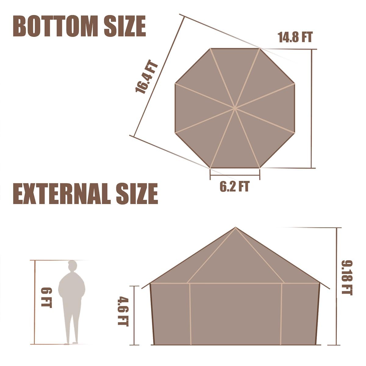 ShinHye 16.4ft Bell Tent for Glamping & Camping – Waterproof Canvas with Stove Jack, Removable Floor & 8 Mesh Windows (Fits 6-8 People)