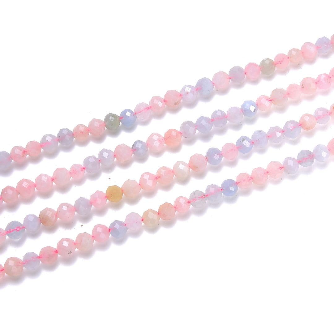 Adabele 15 Inch Natural Morganitge Beryl Healing Gemstone 4mm (0.16 Inch) Tiny Small Faceted Round Loose Beads Stone Spacer (85-95pcs) for Craft Jewelry Making GK4-10