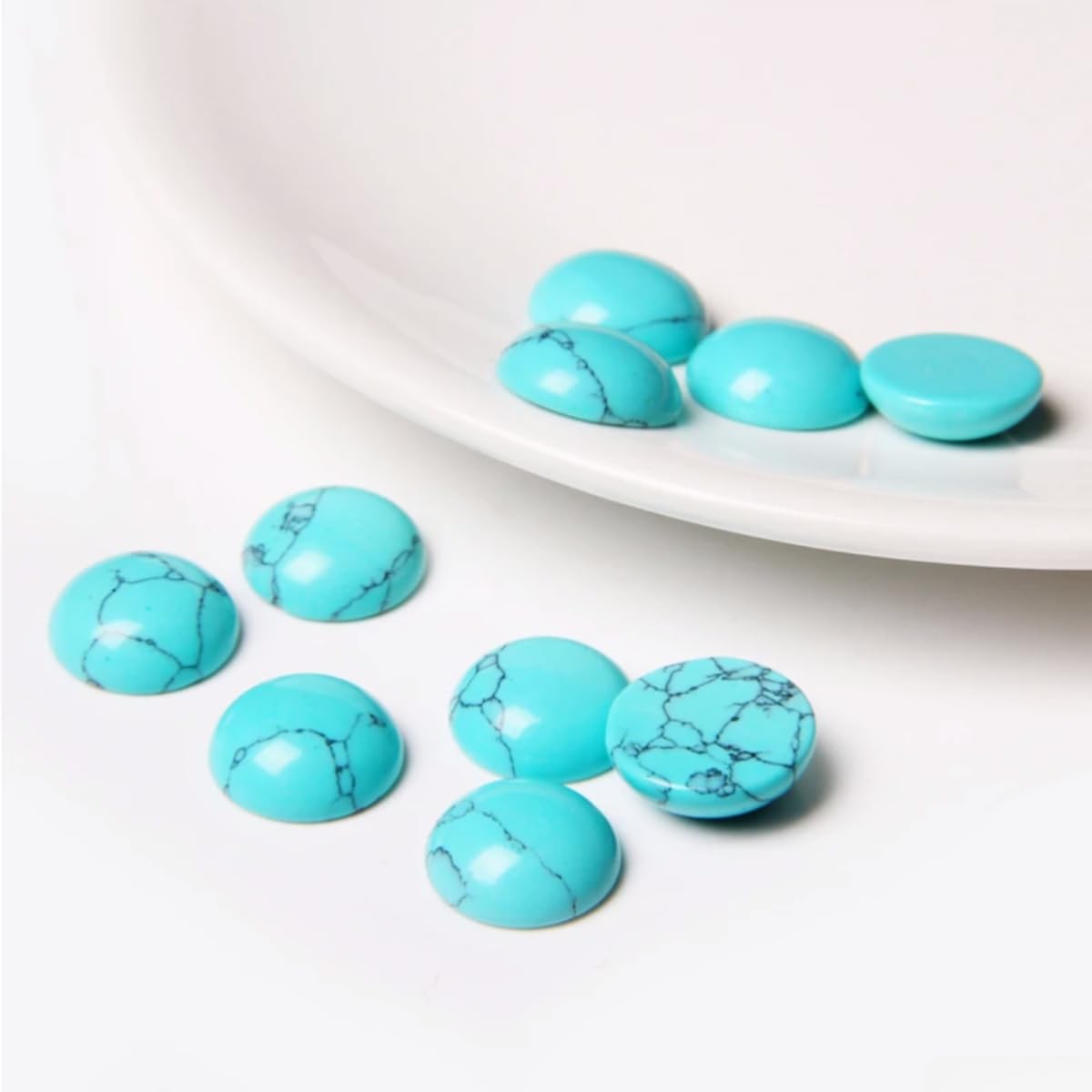 20pcs 10mm Natural Stone No Hole Turquoise Semicircle Smooth Cabochons Beads Healing Chakra Crystal Stone Bead for Jewelry Making Rings Earrings Necklace Bracelet DIY Crafts