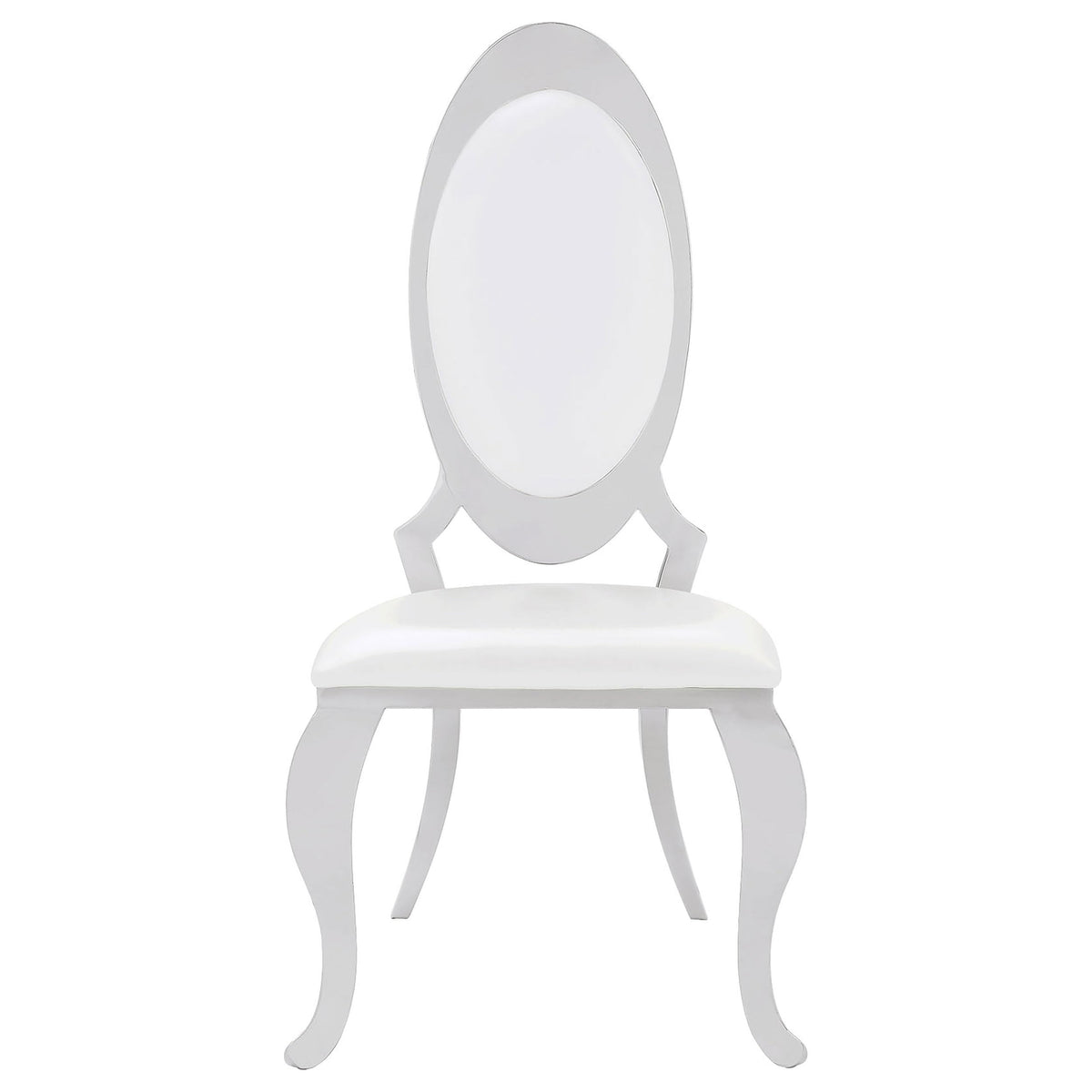 Coaster Home Furnishings - Anchorage - Stainless Steel, Faux Leather - Upholstered Dining Chairs with Oval Backrest, Curved Metallic Legs - Dining Room - Set of 2 - Cream White - 107872N