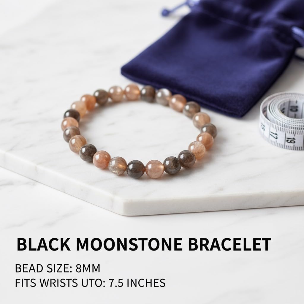 The Vida Handmade AAA+ Quality Crystal Stretch Elastic Bracelet - Nature Gemstone - Jewelry Gift - Holiday Gift - For Women & Men (Black Moonstone)