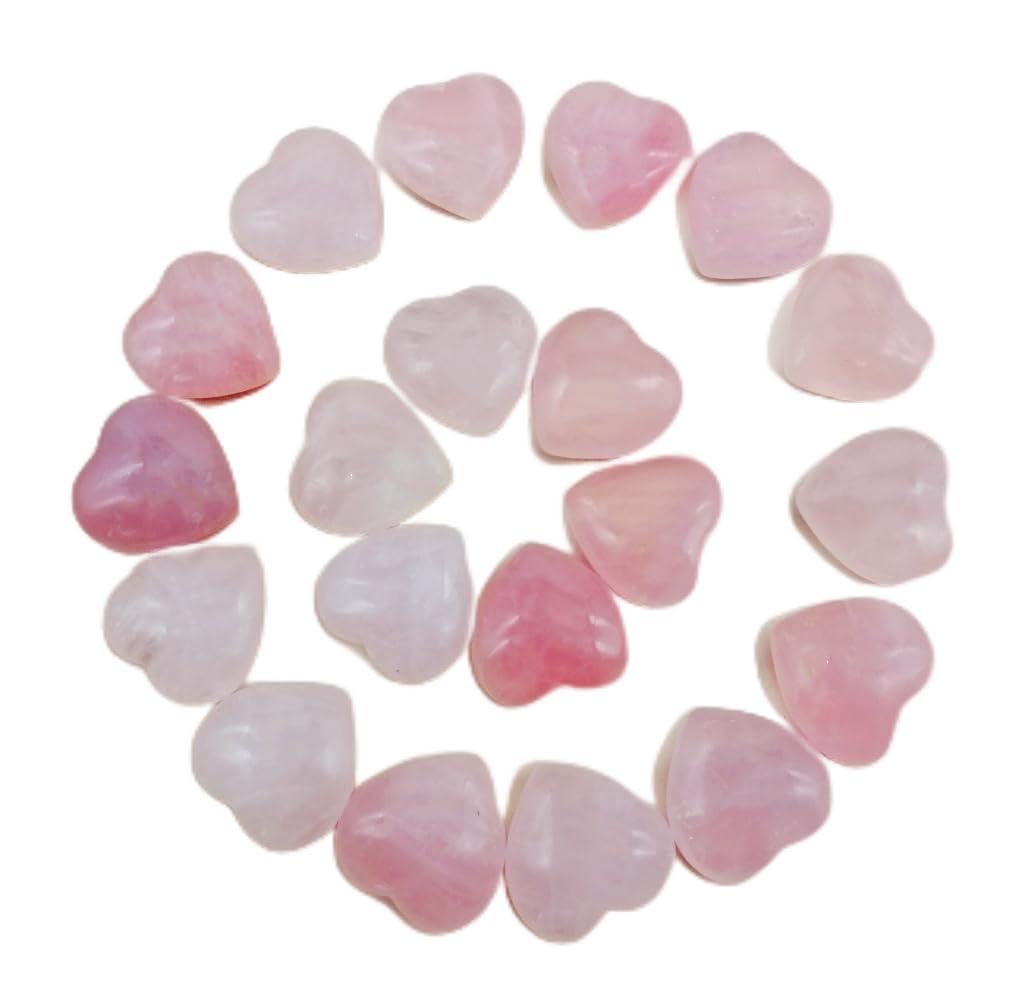 XMHOME Rose Quartz Heart Shaped Crystals 1"(25mm) 20 Pcs Chakra Natural Gemstones Worry Stones Bulk for Anxiety Jewelry Making Home Decor