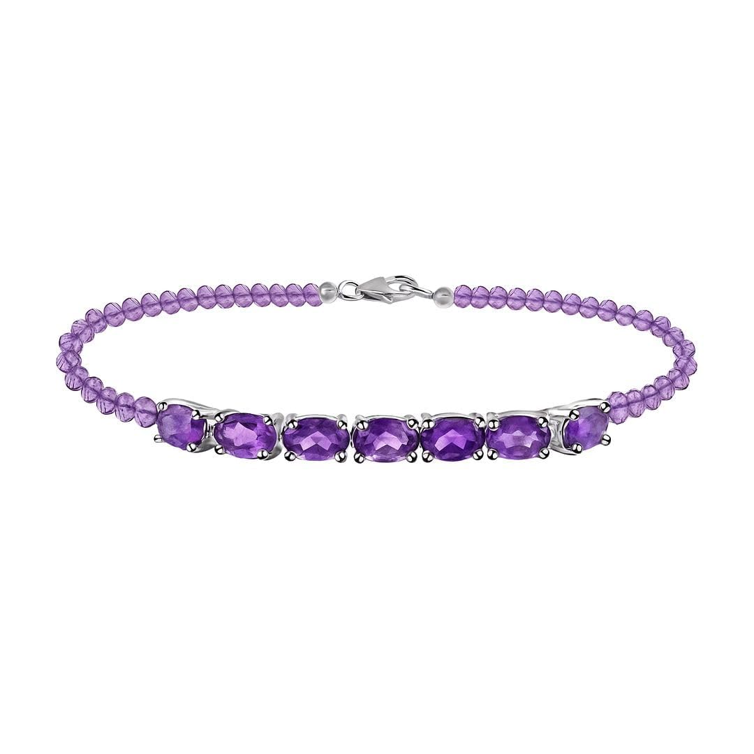 SHOP LC DELIVERING JOY Amethyst Bracelet for Women in Sterling Silver - Unique Adjustable Birthstone Jewelry for her Birthday Christmas Gifts Size - 7.25 Inches