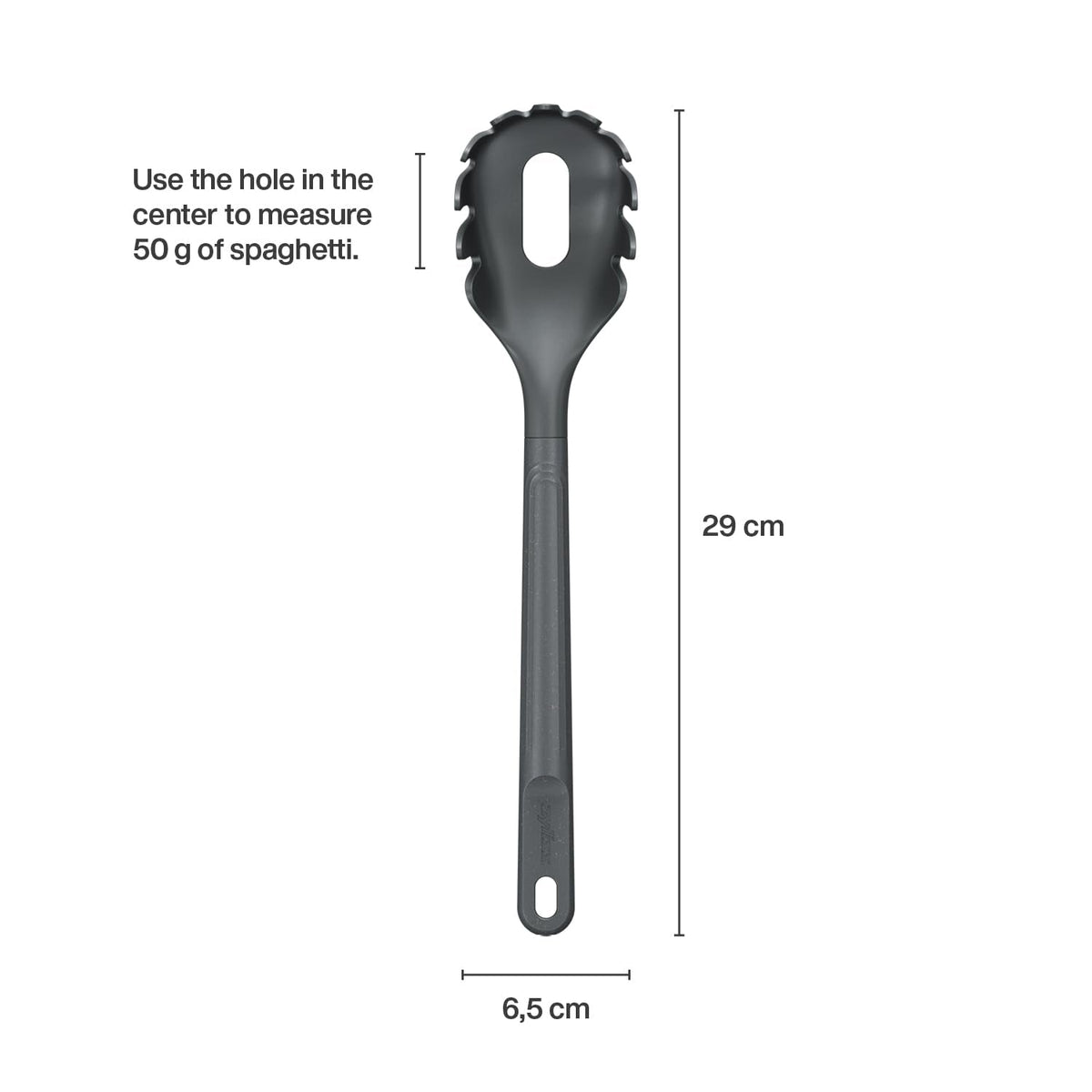 Zyliss E980231 Spaghetti Spoon, Sustainable Wheatstraw/Nylon, Scoop and Drain Spaghetti and Pasta, Non Stick, Heat Resistant Silicone Head, Beluga Grey, 12.2" X 2.5", Dishwasher Safe