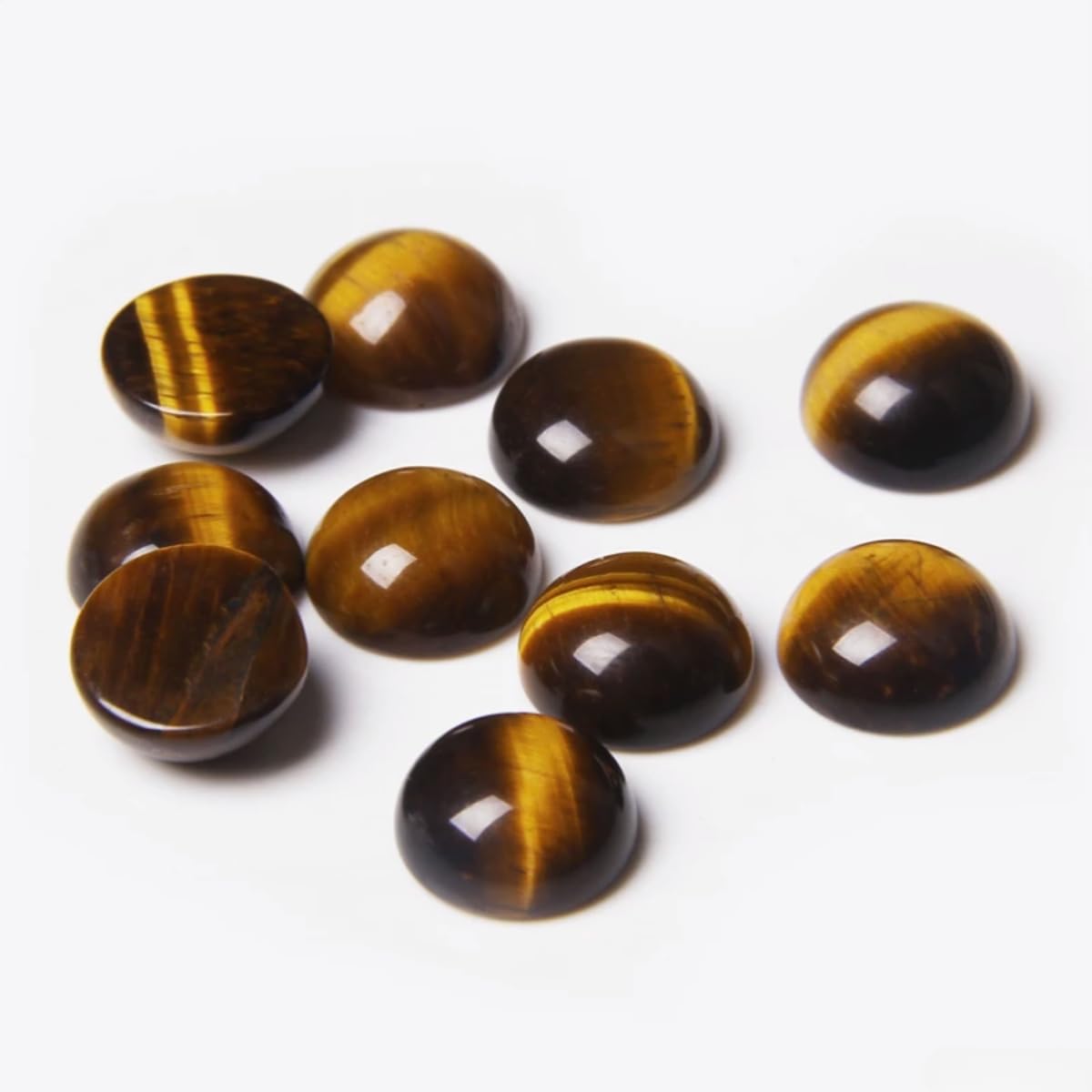 2TTFishoo 20pcs 14mm Natural Stone No Hole Tiger Eye Semicircle Smooth Cabochons Beads Healing Chakra Crystal Stone Bead for Jewelry Making Rings Earrings Necklace Bracelet DIY Crafts