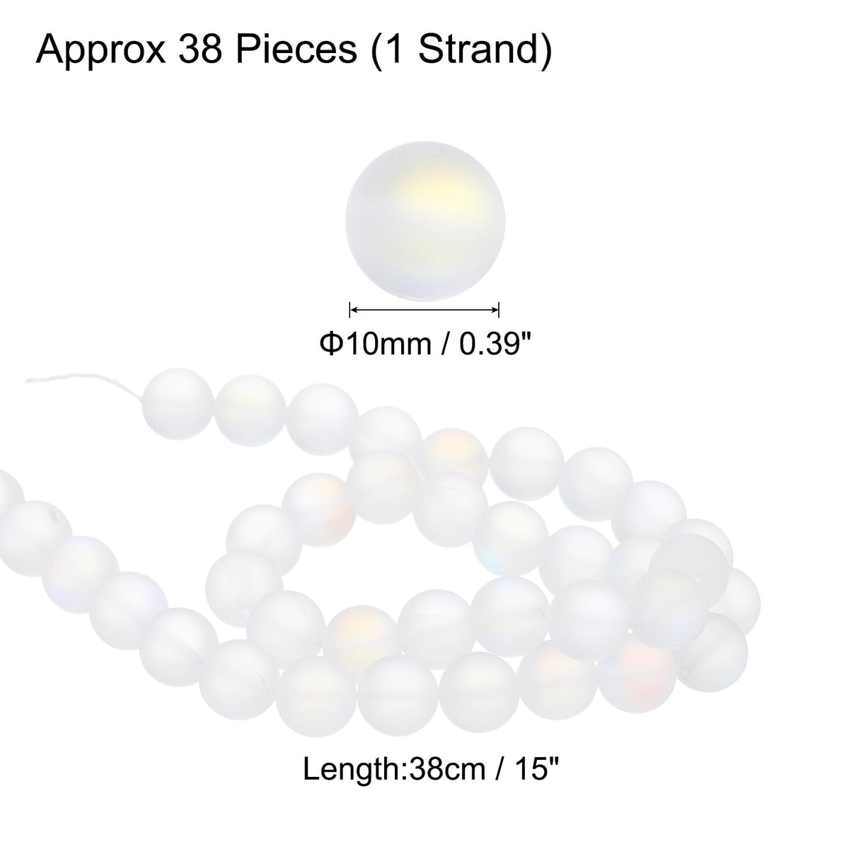 uxcell Matte Crystal Glass Beads 10mm Synthetic Frosted Shining Semi-Precious Round Loose Beads Synthetic Moonstone for Jewelry Making DIY Bracelet, White
