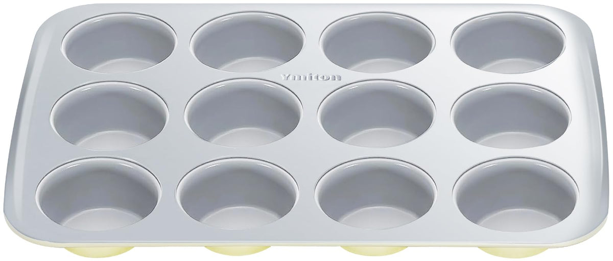 Ymiton Nonstick Ceramic 12 Cup Muffin Pan, Cupcake Pan for Baking, Non-Toxic Muffin tin, Ceramic Coating, PTFE & PFOA Free, Oven Safe 550°F, Aluminized Steel (Yellow)