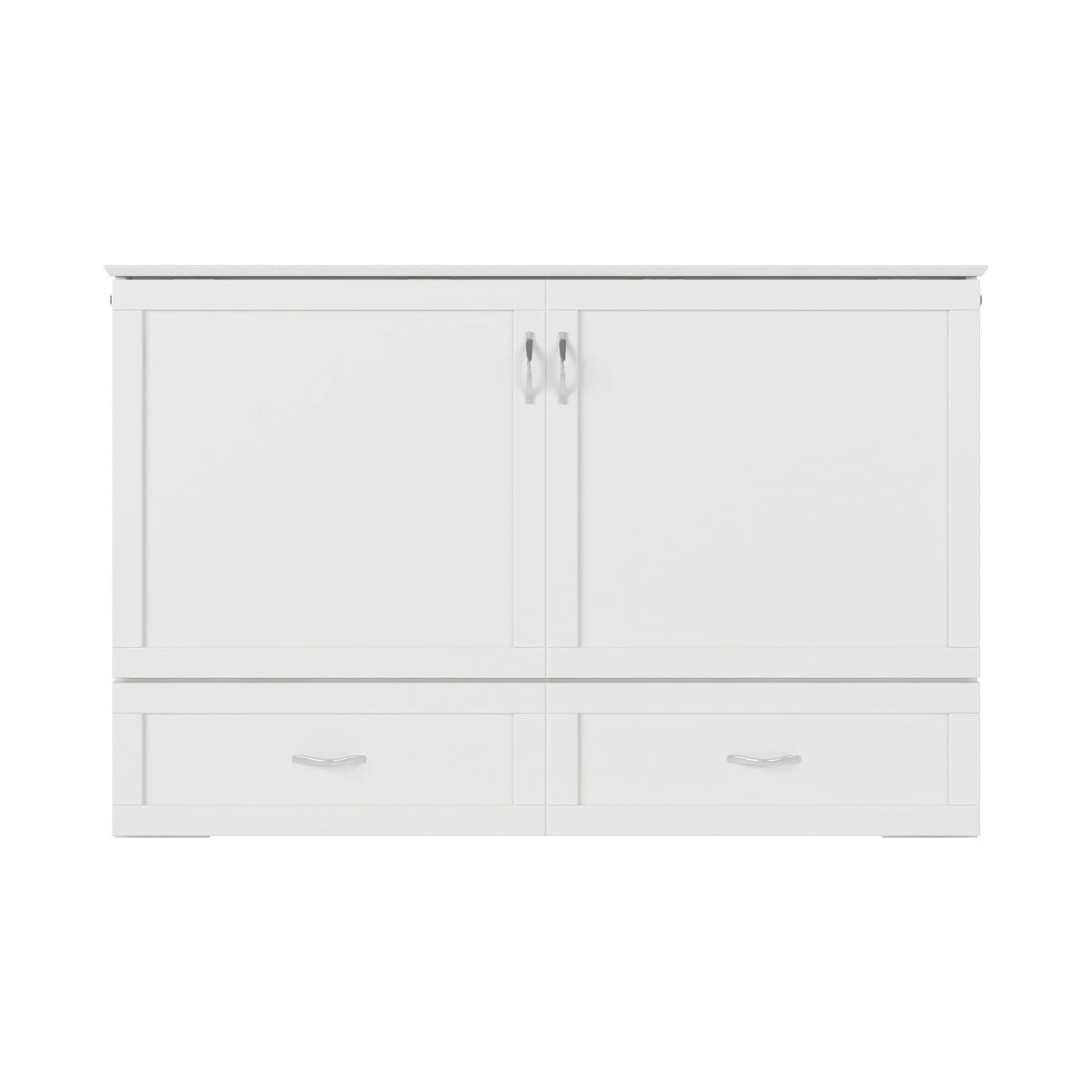AFI Hamilton Queen Murphy Bed Chest with Mattress, Storage, and Built-in Charger in White