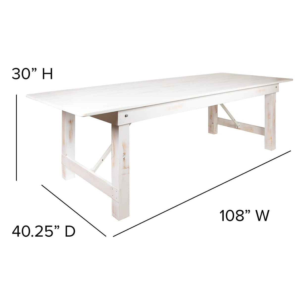 Flash Furniture HERCULES Series 9' x 40" Antique Rustic White Folding Farm Table and Two Bench Set
