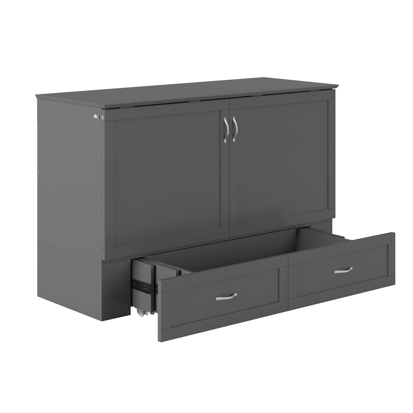 AFI Hamilton Queen Murphy Bed Chest with Mattress, Storage, and Built-in Charger in Grey