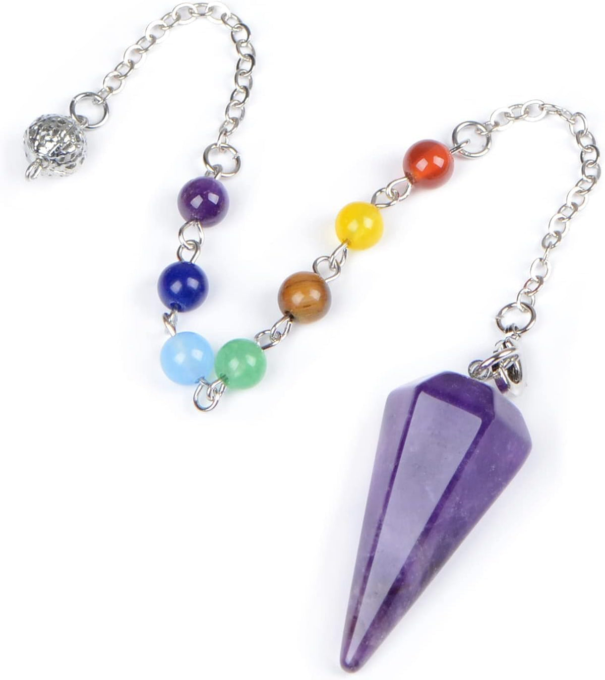 7 Chakra Reiki Healing Crystal Stone Hexagonal Point Pendant and Bracelet setting Pendulum for Reiki Wicca Dowsing Balancing Spiritual Natural Gemstone (Hexagonal Point(18mmx36mm), Amethyst)