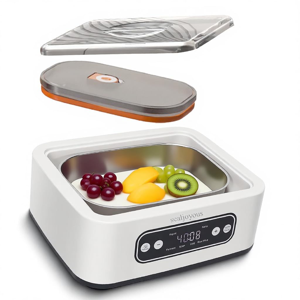 Genuine sealjoyous Yogurt Maker Machine with Adjust Temp(21°C-45°C/70°F-113°F)&Time(1-99h)304 Stainless Steel Inner Bowl(1.6 Quart) (Standard version)