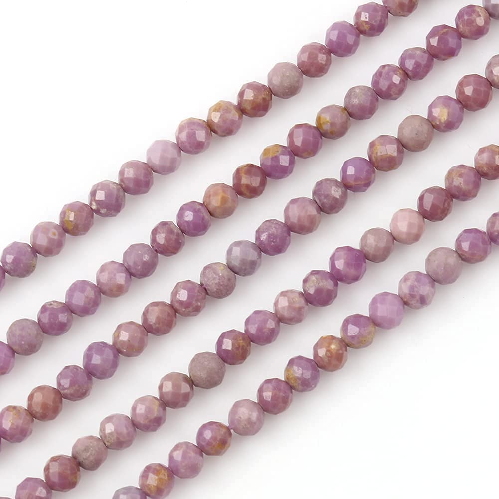 Song Xi 90pcs 4mm Natural Purple Mica Gemstone Beads Faceted Round Loose Stone Beads for Jewelry Making