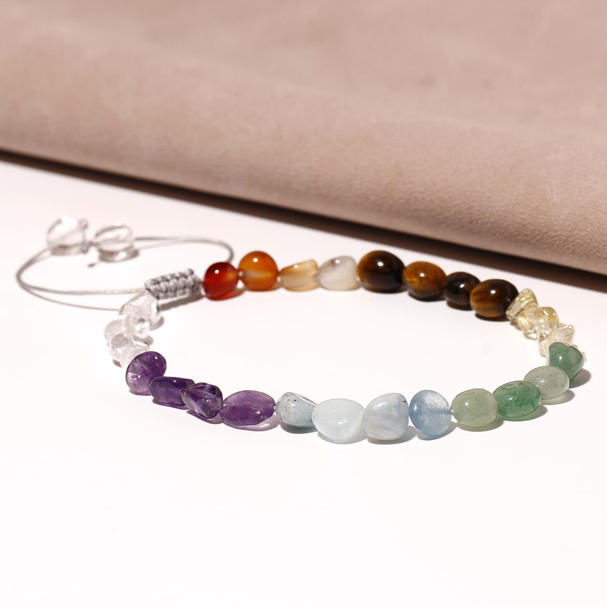 Jewever Irregular 7 Chakra Beaded Anklet Spiritual Energy Reiki Tumbled Stones and Crystals Ankle Bracelets for Women Yoga Meditation