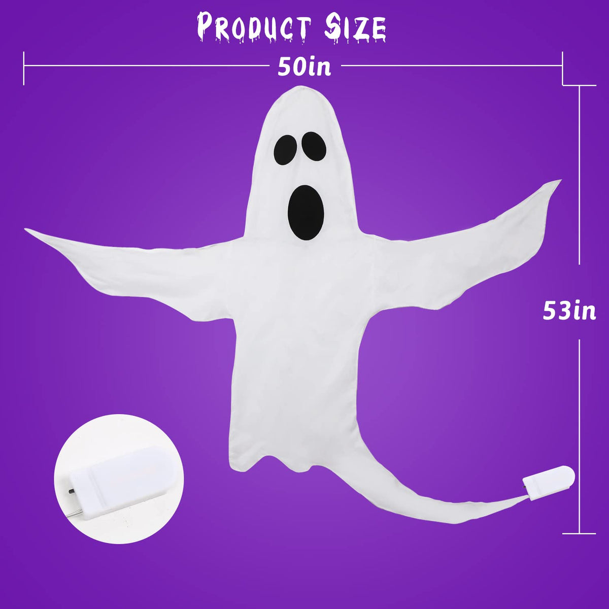 CCINEE Peek A Boo Hanging Ghost with White Lights 50" X 53" Prelit Large Spooky Outdoor Tree Wrap Ghost Decoration for Halloween Party Lawn Patio Haunted House Props Supply