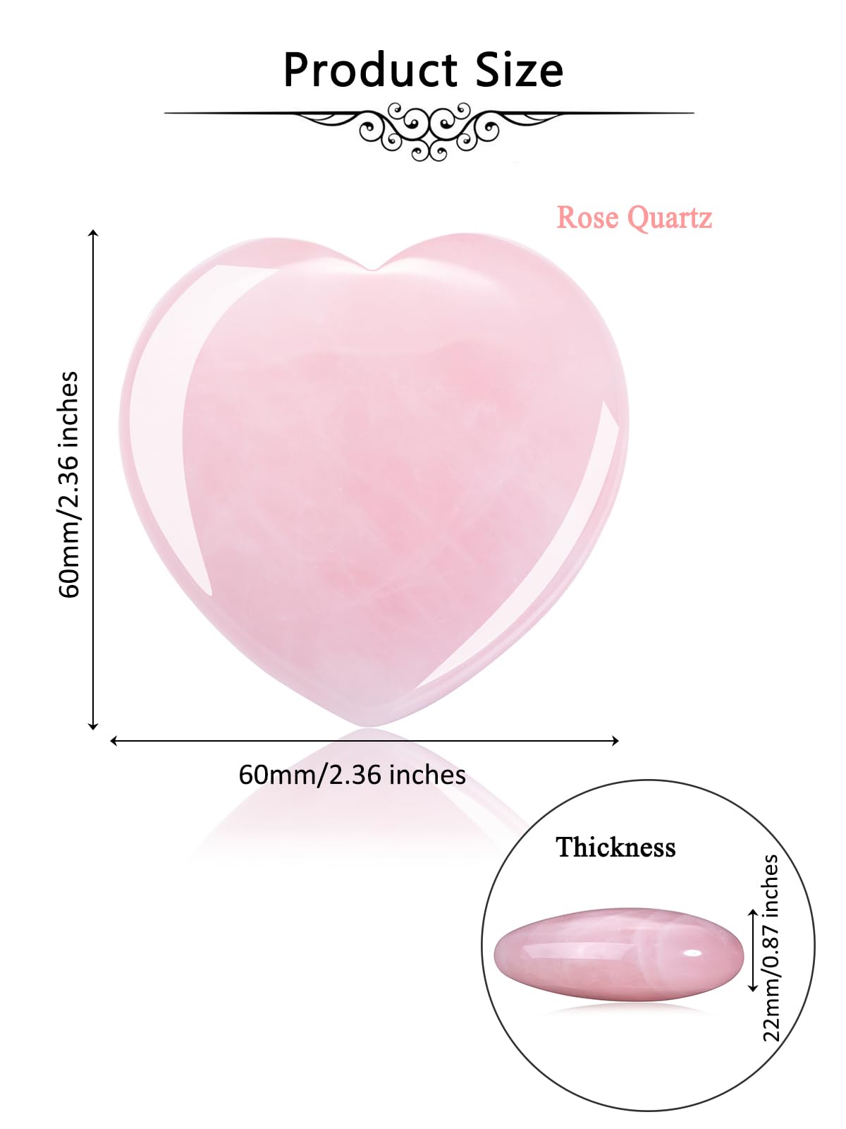 Jovivi 60mm Large Rose Quartz Crystal Heart Healing Crystals Heart Stones Polished Pocket Love Gemstones Chakra Reiki Energy Balancing Meditation Gift