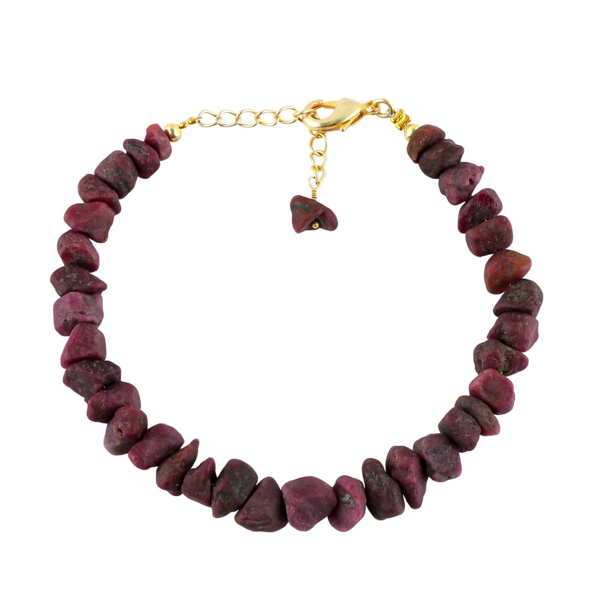 CRYSTALINES Natural Raw Ruby Gemstone Dainty Bracelet, 14K Gold Plated, Rough Stones, Handmade Hypoallergenic Jewelry, Healing Crystals, July Birthstone, Gift for Women, 7+1inch