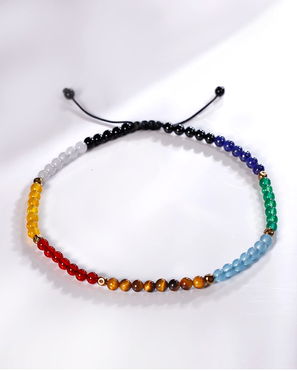 Jewever 7 Chakra Anklet Bracelet For Women Beach Foot Energy Healing Gemstone and Crystals Yoga Worry Stone Balancing Meditation