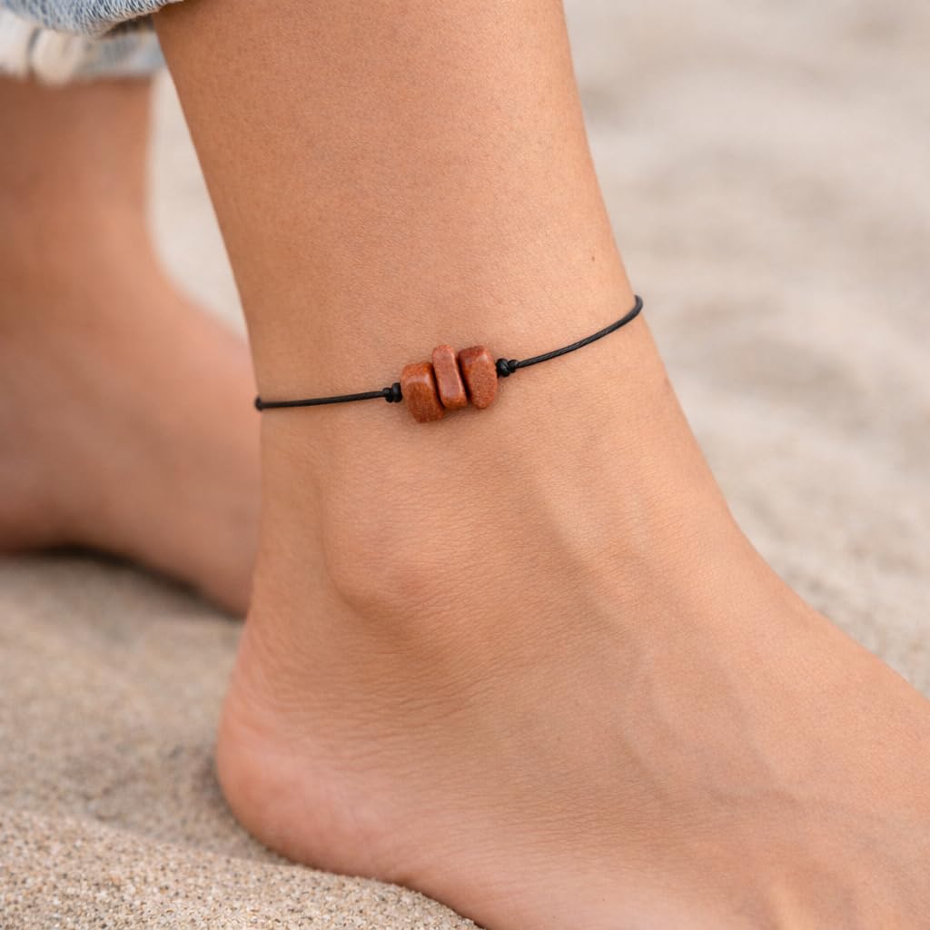 The Blue Yogi Amazonite Healing Crystal Bracelet Anklet 2-in-1 Adjustable Tie Closure Spiritual Protection Jewelry with Affirmation Card Handmade