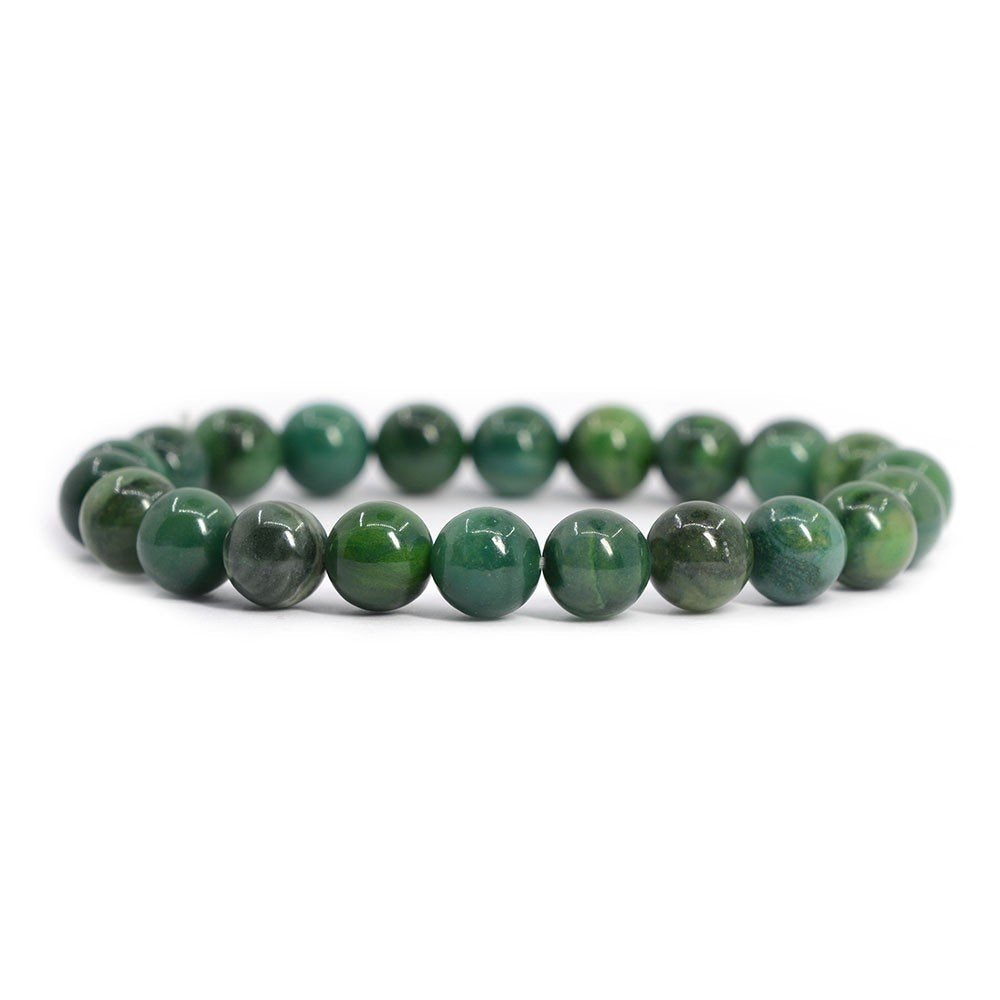 Justinstones Natural African Serpentine Gemstone 8mm Round Beads Stretch Bracelet 7 Inch Unisex
