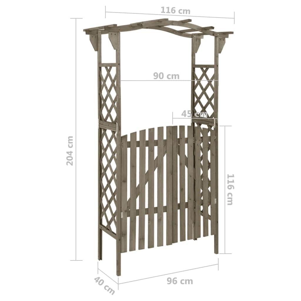 Grey Solid Firwood Pergola with Gate, Solid Pine Wood Large Outdoor Structure for Gardens and Patios, Traditional Design with Ornamental Inlays, Durable Construction and Easy